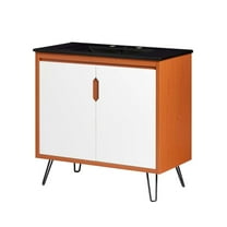 Sink Vanity Cabinet, Cherry White Black, Wood, Mid Century Hotel Bedroom Bathroom, Modern Contemporary HB34092