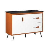 Sink Vanity Cabinet, Cherry White Black, Wood, Mid Century Hotel Bedroom Bathroom, Modern Contemporary HB34098