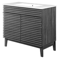 Sink Vanity Cabinet, Dark Grey Gray White, Wood, Mid Century Hotel Bedroom Bathroom, Modern Contemporary HB33381