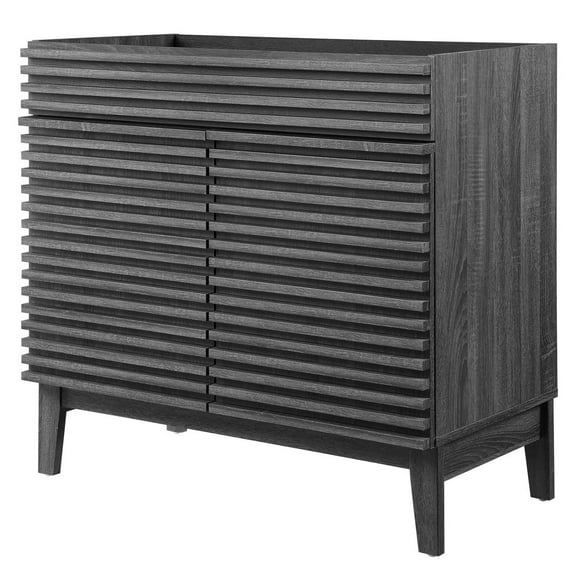 Sink Vanity Cabinet, Dark Grey Gray, Wood, Mid Century Hotel Bedroom Bathroom, Modern Contemporary HB33341