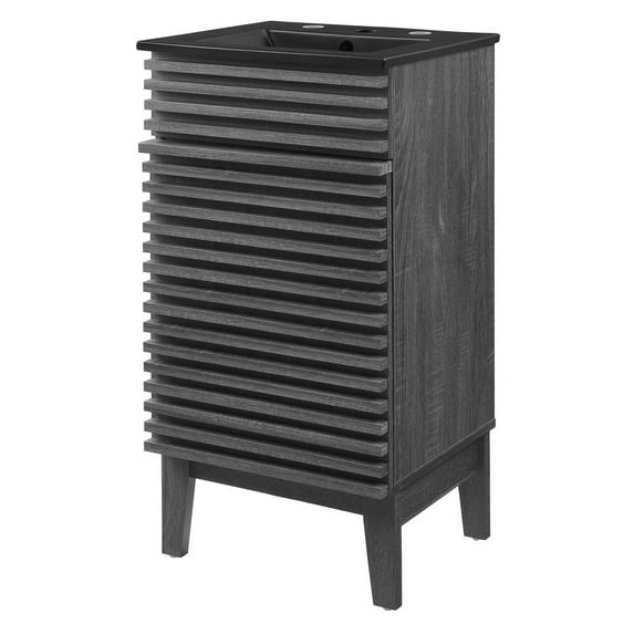 Sink Vanity Cabinet, Dark Grey Gray, Wood, Mid Century Hotel Bedroom Bathroom, Modern Contemporary HB33667