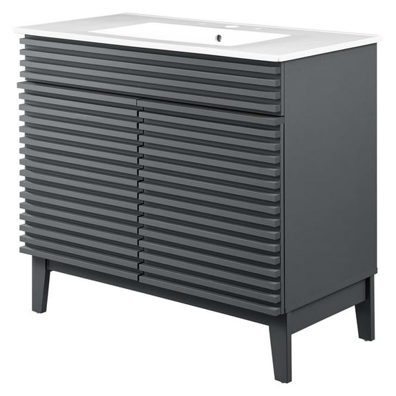 Sink Vanity Cabinet, Gray White, Wood, Mid Century Hotel Bedroom Bathroom, Modern Contemporary HB33382