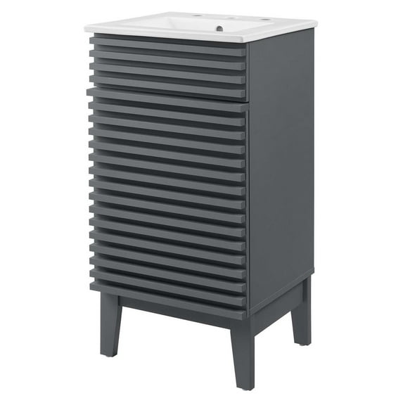 Sink Vanity Cabinet, Gray White, Wood, Mid Century Hotel Bedroom Bathroom, Modern Contemporary HB33703