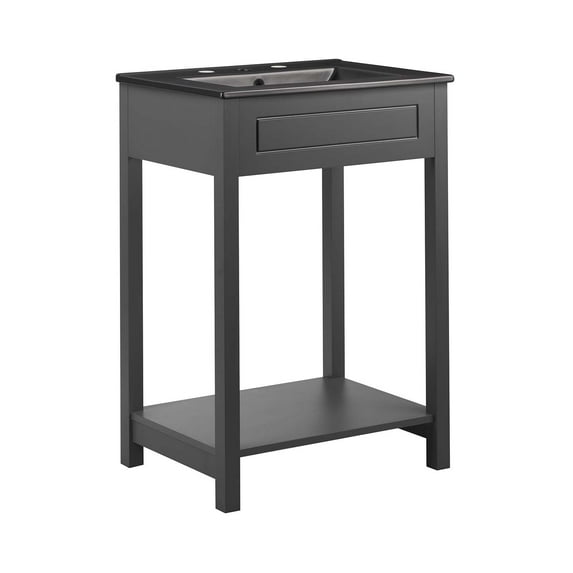 Sink Vanity Cabinet, Grey Gray Black, Wood, Hotel Bedroom Bathroom, Modern Contemporary HB34053