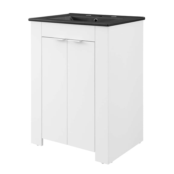 Sink Vanity Cabinet, Melamine, White Black, Modern Contemporary Urban Design, Hotel Bedroom Bathroom Master Suite Guest