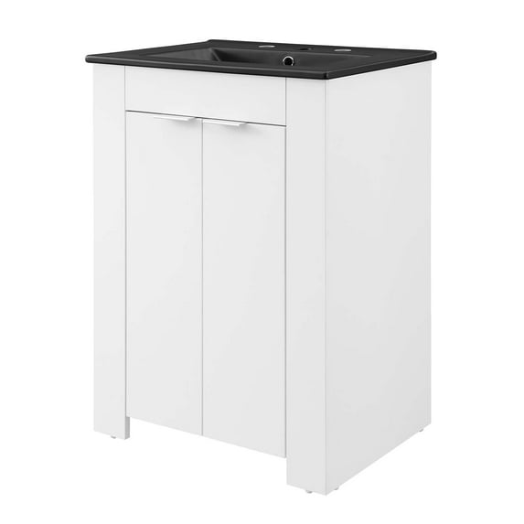 Sink Vanity Cabinet, Melamine, White Black, Modern Contemporary Urban Design, Hotel Bedroom Bathroom Master Suite Guest