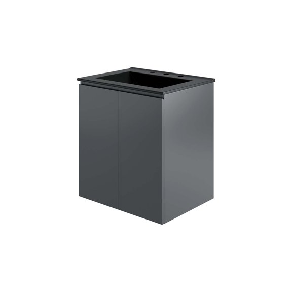 Sink Vanity Cabinet, Wall Mount, Grey Gray Black, Ceramic, Melamine, Modern Contemporary, Hotel Bedroom Bathroom Master Suite Guest