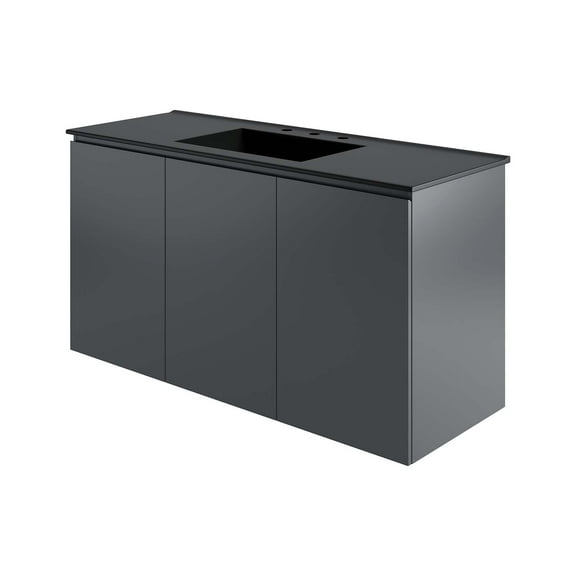 Sink Vanity Cabinet, Wall Mount, Grey Gray Black, Ceramic, Melamine, Modern Contemporary, Hotel Bedroom Bathroom Master Suite Guest