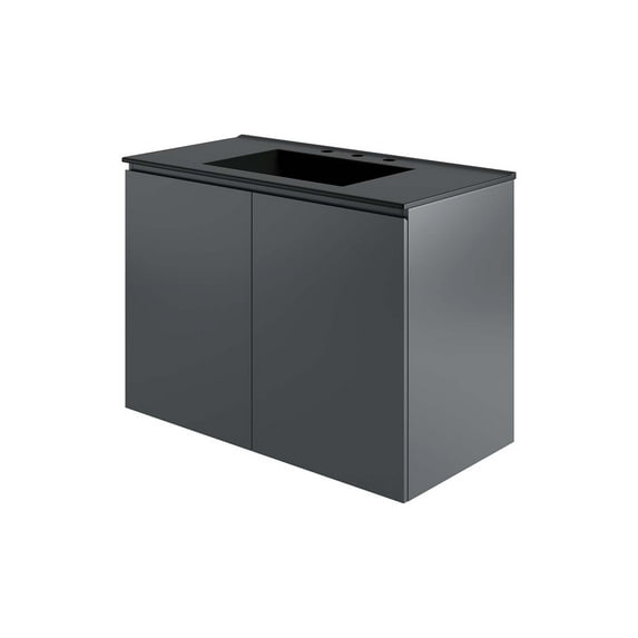 Sink Vanity Cabinet, Wall Mount, Grey Gray Black, Ceramic, Melamine, Modern Contemporary, Hotel Bedroom Bathroom Master Suite Guest