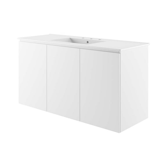 Sink Vanity Cabinet, Wall Mount, White, Ceramic, Melamine, Modern Contemporary, Hotel Bedroom Bathroom Master Suite Guest