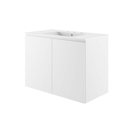 Sink Vanity Cabinet, Wall Mount, White, Ceramic, Melamine, Modern Contemporary, Hotel Bedroom Bathroom Master Suite Guest