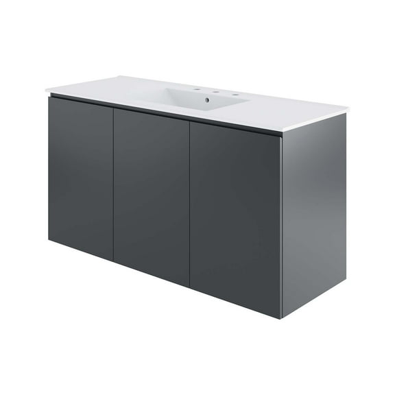Sink Vanity Cabinet, Wall Mount, White Grey Gray, Ceramic, Melamine, Modern Contemporary, Hotel Bedroom Bathroom Master Suite Guest