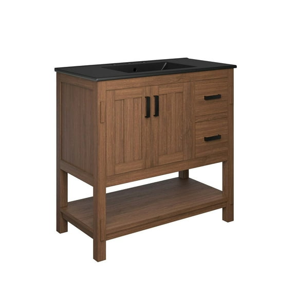 Sink Vanity Cabinet, Walnut Black, Wood, Mid Century Hotel Bedroom Bathroom, Modern Contemporary HB36149