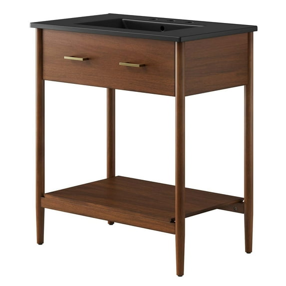 Sink Vanity Cabinet, Walnut Black, Wood, Mid Century Hotel Bedroom Bathroom, Modern Contemporary HB36405