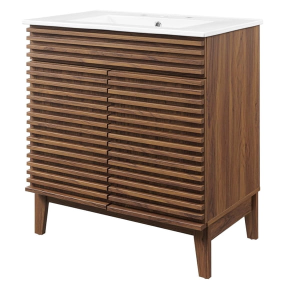 Sink Vanity Cabinet, Walnut White, Wood, Mid Century Hotel Bedroom Bathroom, Modern Contemporary HB33715