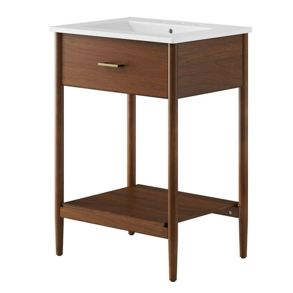 Sink Vanity Cabinet, Walnut White, Wood, Mid Century Hotel Bedroom Bathroom, Modern Contemporary HB36399