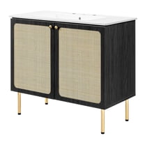 Sink Vanity Cabinet, White Black, Wood, Hotel Bedroom Bathroom, Modern Contemporary HB36421
