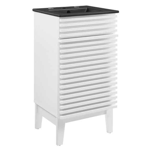 Sink Vanity Cabinet, White Black, Wood, Mid Century Hotel Bedroom Bathroom, Modern Contemporary HB33670