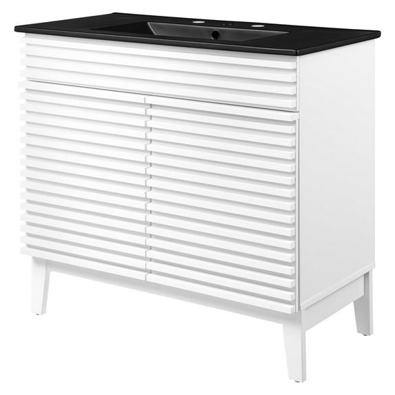 Sink Vanity Cabinet, White Black, Wood, Mid Century Hotel Bedroom Bathroom, Modern Contemporary HB33680