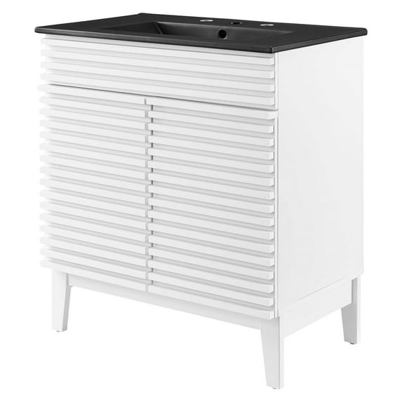 Sink Vanity Cabinet, White Black, Wood, Mid Century Hotel Bedroom Bathroom, Modern Contemporary HB33696