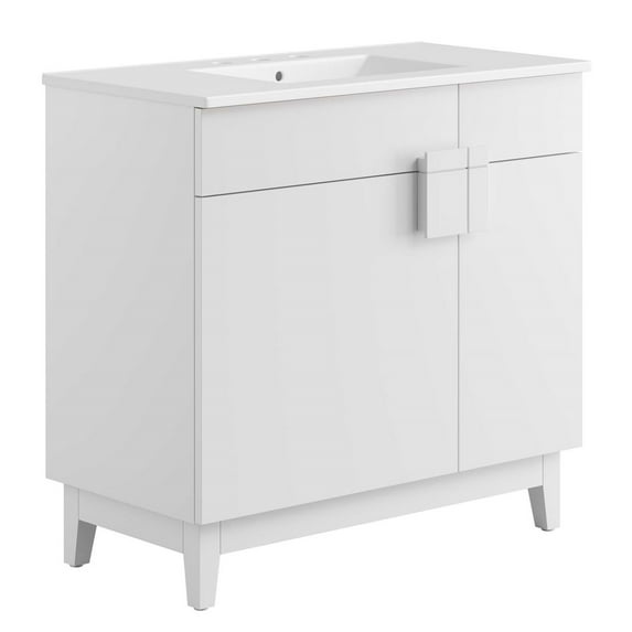 Sink Vanity Cabinet, White, Melamine Wood , Hotel Bedroom Bathroom, Modern Contemporary HB36121