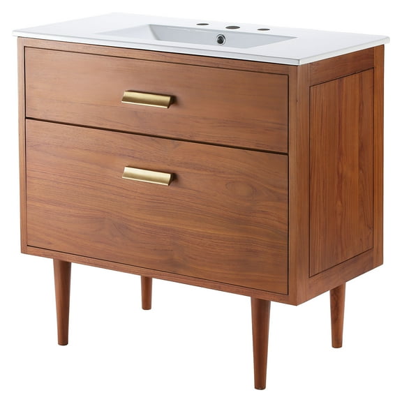 Sink Vanity Cabinet, White Natural, Ceramic, Wood, Modern Contemporary, Mid Century Hotel Bedroom Bathroom