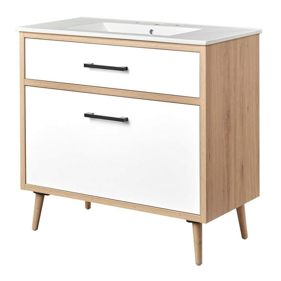 Sink Vanity Cabinet, White Oak, Melamine Wood , Hotel Bedroom Bathroom, Modern Contemporary HB34874