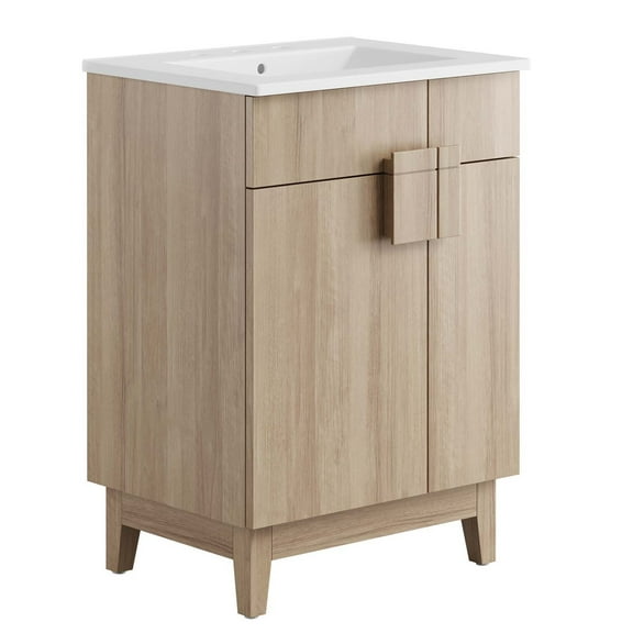 Sink Vanity Cabinet, White Oak, Melamine Wood , Hotel Bedroom Bathroom, Modern Contemporary HB36108