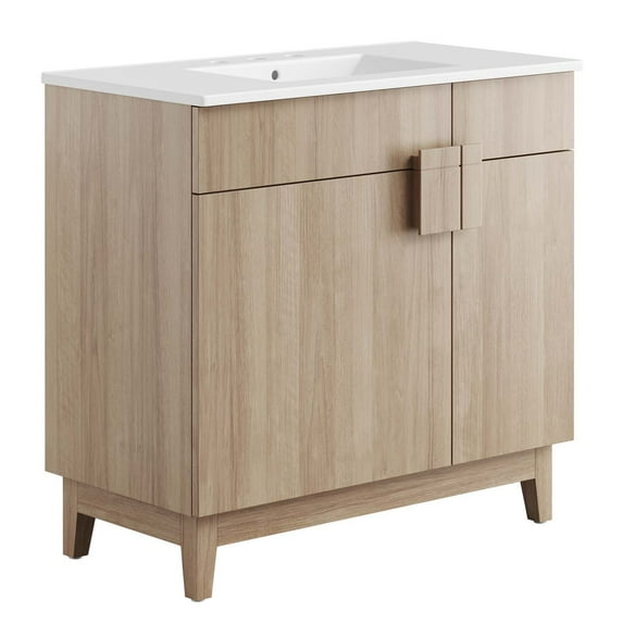Sink Vanity Cabinet, White Oak, Melamine Wood , Hotel Bedroom Bathroom, Modern Contemporary HB36122