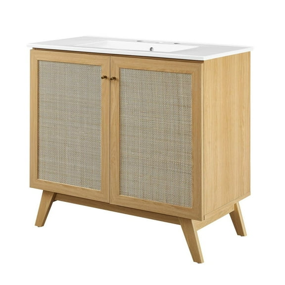 Sink Vanity Cabinet, White Oak, Wood, Hotel Bedroom Bathroom, Modern Contemporary HB36308