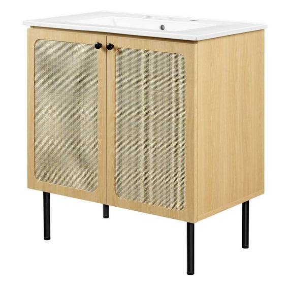 Sink Vanity Cabinet, White Oak, Wood, Hotel Bedroom Bathroom, Modern Contemporary HB36417