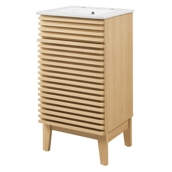 Sink Vanity Cabinet, White Oak, Wood, Mid Century Hotel Bedroom Bathroom, Modern Contemporary HB33704