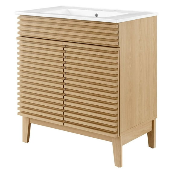 Sink Vanity Cabinet, White Oak, Wood, Mid Century Hotel Bedroom Bathroom, Modern Contemporary HB33714