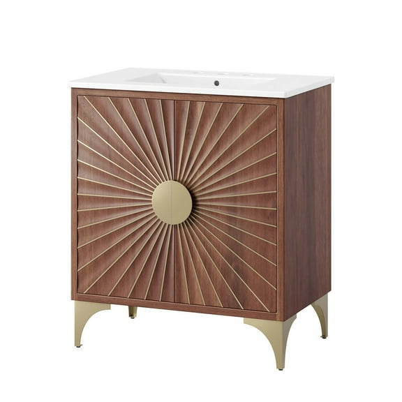 Sink Vanity Cabinet, White Walnut, Wood, Hotel Bedroom Bathroom, Modern Contemporary HB34669