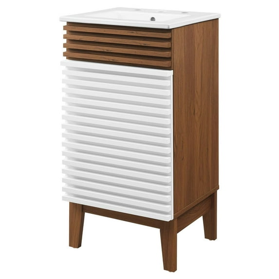 Sink Vanity Cabinet, White Walnut, Wood, Mid Century Hotel Bedroom Bathroom, Modern Contemporary HB33705