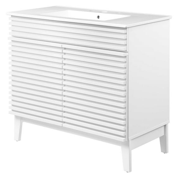 Sink Vanity Cabinet, White, Wood, Mid Century Hotel Bedroom Bathroom, Modern Contemporary HB33385