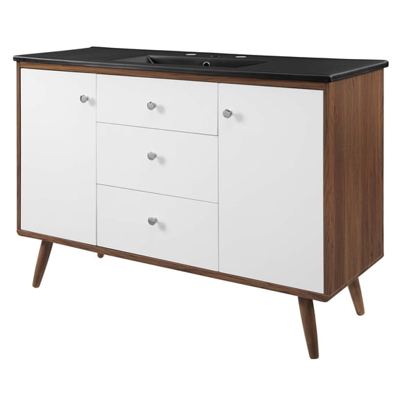 Sink Vanity Cabinet, Wood, Brown Walnut Black, Modern Contemporary Urban Design, Hotel Bedroom Bathroom Master Suite Guest