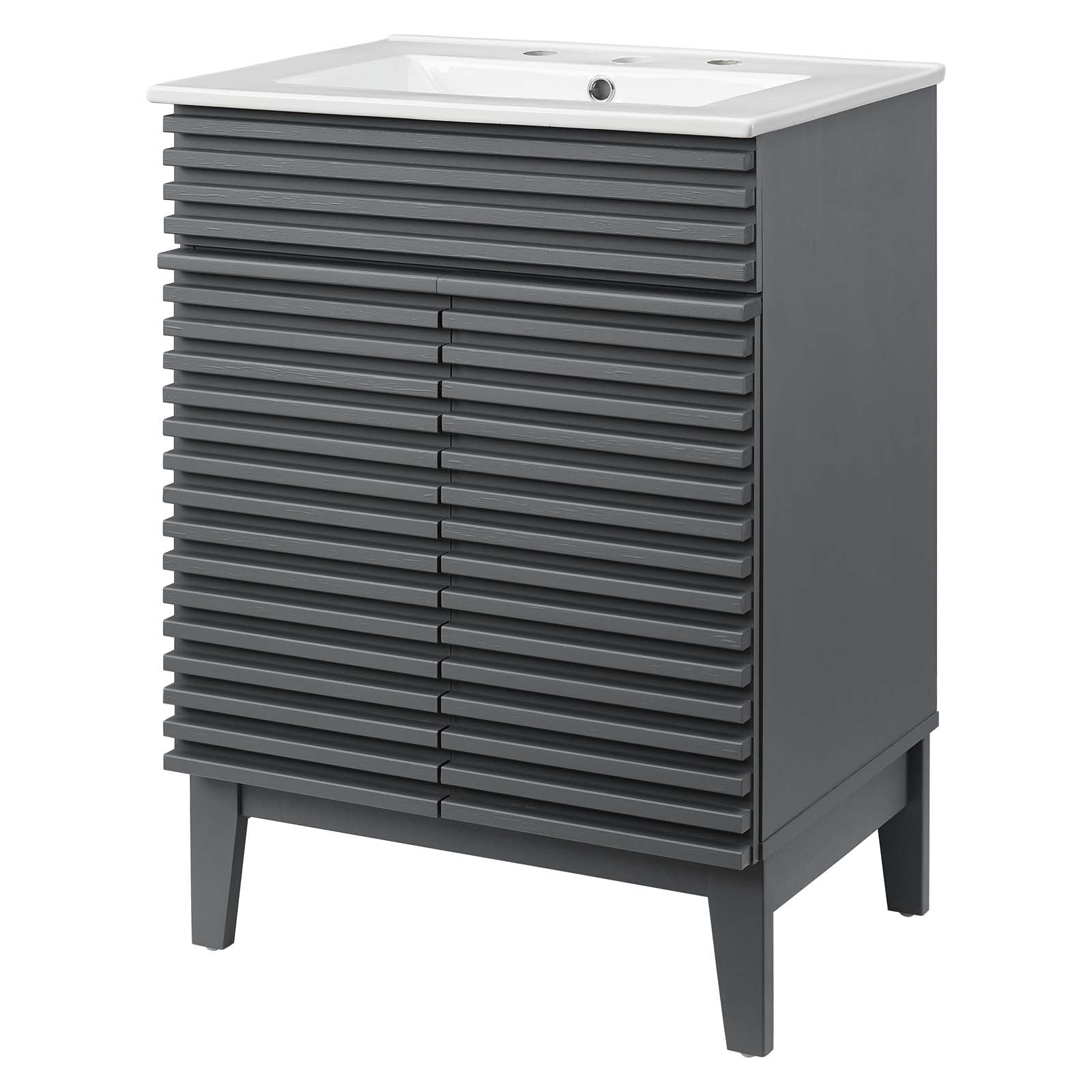 Gray White 24 Inch Mid-Century Modern Bathroom Vanity