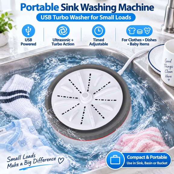 Sink Washing Machine Portable Sink Washer Baby Washing Machine Ultrasonic Dishwasher Washbuddy Wash Buddy for Dishes USB Turbo Laundry Washer for Clothes Plates