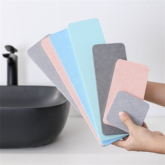 Sink Water Absorbing Stone Tray, Diatomaceous Earth Quick Drying Pad for Kitchen or Bathroom Counter, 2 Pack Diatomite Tableware Drying Mat for Sink Sponge Soap Bottle, Odor Absorbing, Easy Clean