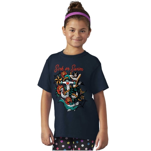 Sink or Swim Anchor Mermaid Tattoo Crewneck T Shirts Boy Girl Teen Brisco Brands L