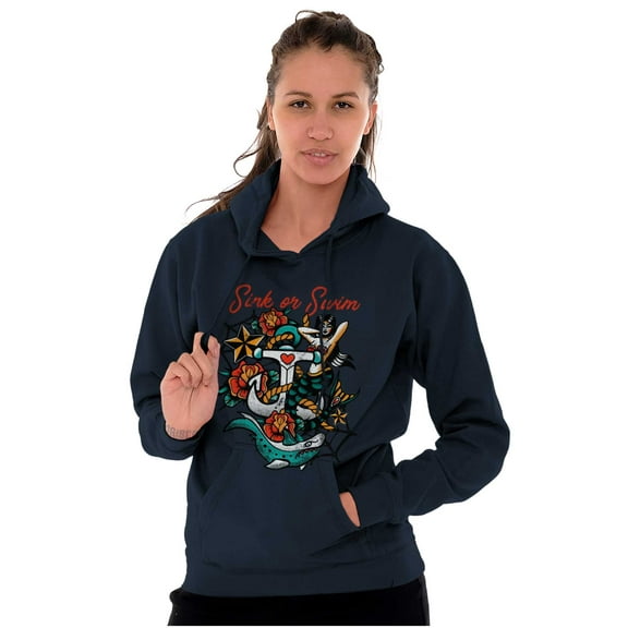Sink or Swim Anchor Mermaid Tattoo Hoodie Sweatshirt Women Men Brisco Brands M