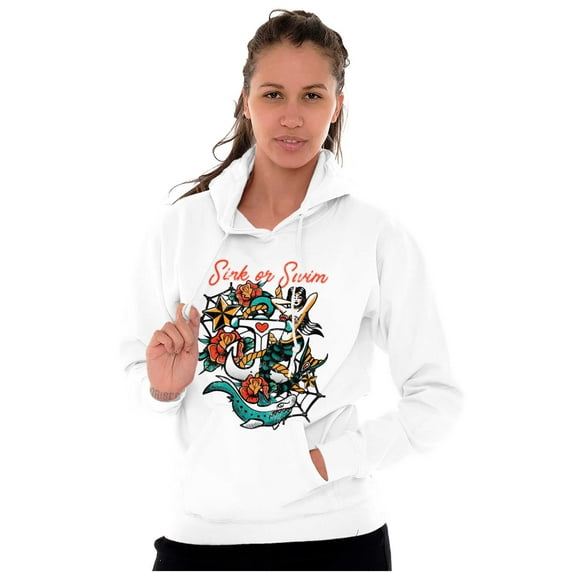 Sink or Swim Anchor Mermaid Tattoo Hoodie Sweatshirt Women Men Brisco Brands S