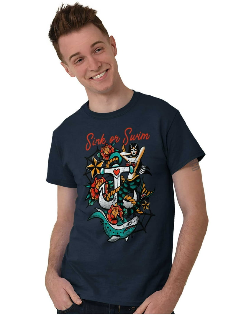 Sink or Swim Anchor Mermaid Tattoo Men's Graphic T Shirt Tees