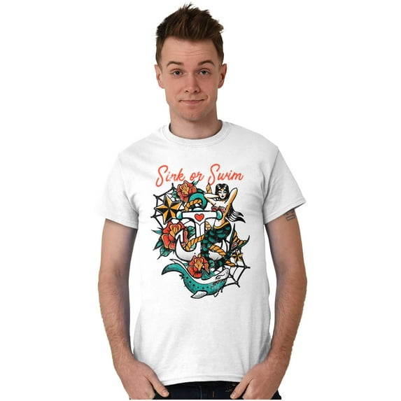 Sink or Swim Anchor Mermaid Tattoo Men's Graphic T Shirt Tees Brisco Brands X