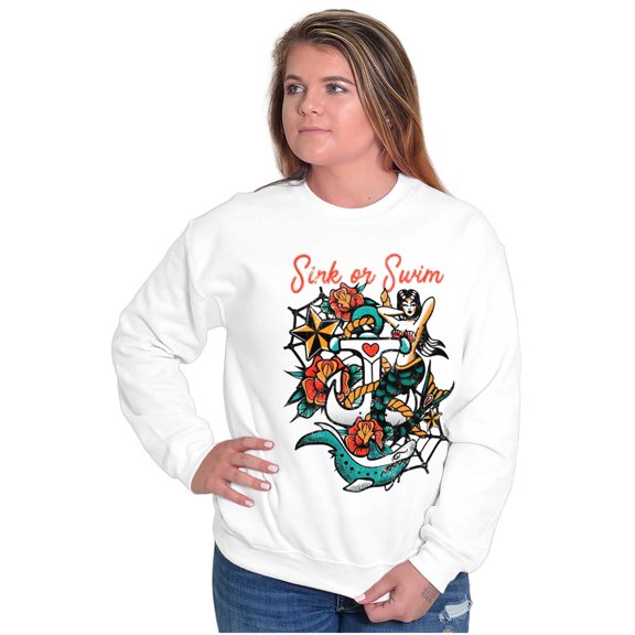 Sink or Swim Anchor Mermaid Tattoo Sweatshirt for Men or Women Brisco Brands X