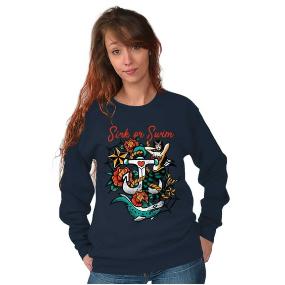 Sink or Swim Anchor Mermaid Tattoo Sweatshirt for Men or Women Brisco Brands X