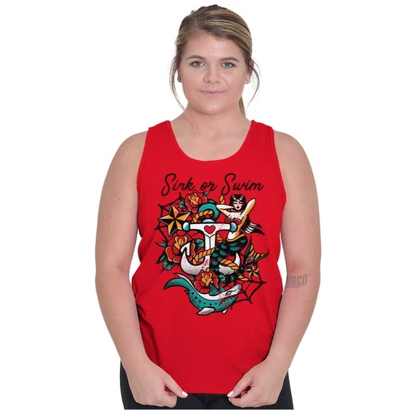 Sink or Swim Anchor Mermaid Tattoo Tank Top T Shirts Men Women Brisco Brands S