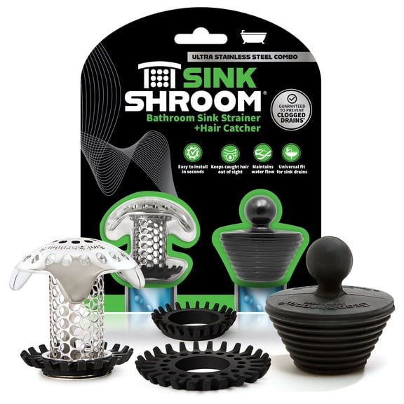 SinkShroom Bathroom Sink Drain Protector Steel with StopShroom, Stainless with Stopper