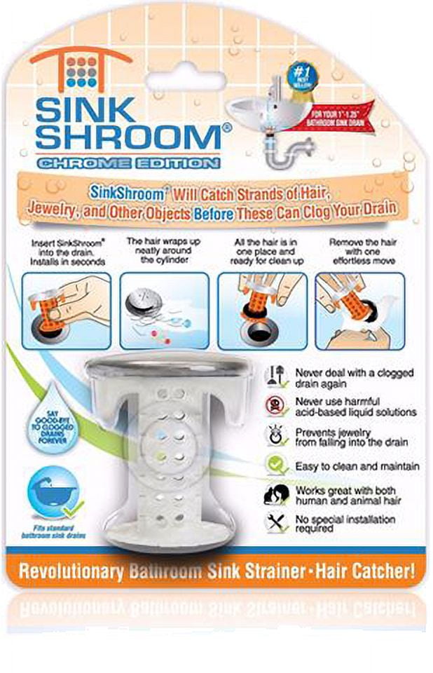 SinkShroom Chrome Edition Revolutionary Bathroom Sink Drain Protector Hair  Catcher, Strainer, Snare